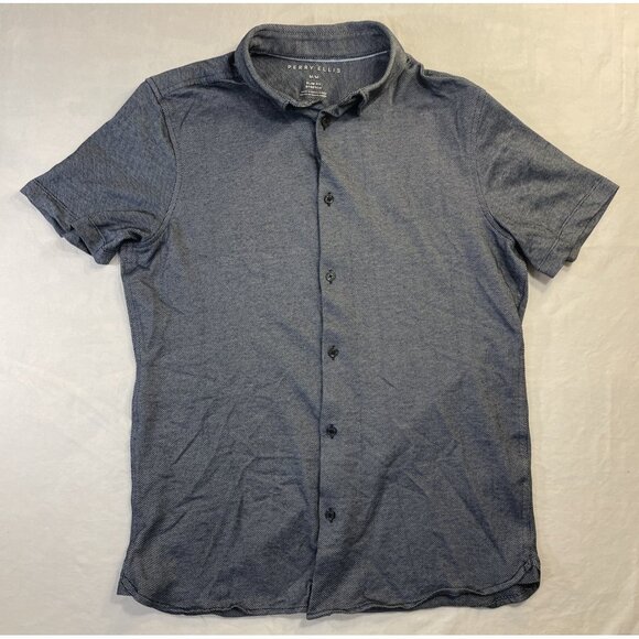 Men's Medium Blue Slim Fit Stretch Perry Ellis Shirt Button Up - Picture 1 of 7